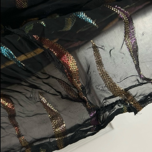 SHOSHANNA Rainbow Metallic Chiffon Puff Long Sleeve Cutout Waist Maxi Gown 10 - Picture 11 of 12